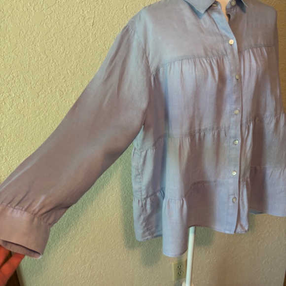 J. Jill Love Linen Periwinkle Blue Linen Tiered Long Sleeve Top Women's Size L - Picture 5 of 12
